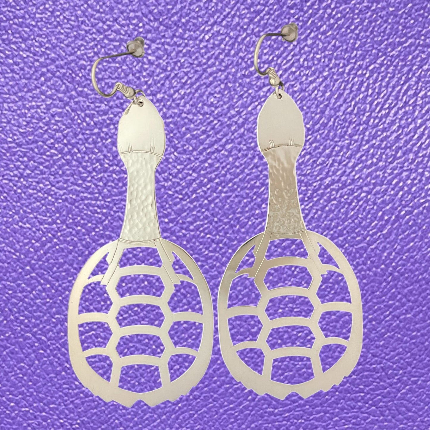 3 inch tall Haudenosaunee turtle shell rattle earrings - Standing Stone Silver